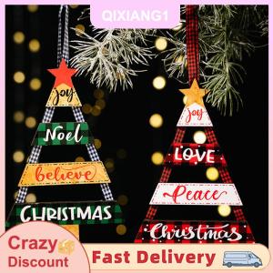 QIXIANG1 Nghệ thuật trang trí cây thông giáng sinh trang trí tường bằng gỗ dấu hiệu giáng sinh treo tường cây thông giáng sinh