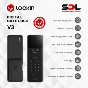 Lockin V3 Gate Digital Lock Ten in One Palm Vein Recognition 3D face Scanning Dual Fingerprint Card App - 2 Years Warranty Include Installation