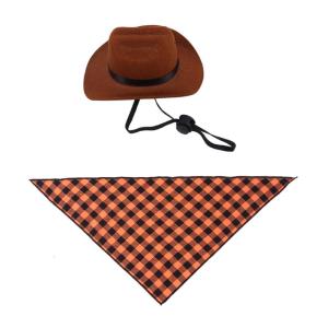 Festive Pet Cowboy Hat +Handkerchief Set Dress Up Your Furry Friend Birthday Photo Props for Dogs and Cats Accessories