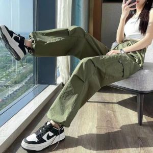 Women Cargo Pants Wide Leg High Waist Baggy Streetwear Casual Seluar Panjang Perempuan 女生阔腿裤
