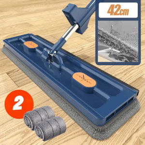 Bwohops Kain Pel Hands-free Lazy Flat Mop Wet and Dry with 2 Cloth - B39