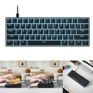 K61 Wired 60% Mini Keyboard Green/Red Switch Hot Swap Blue Backlight Programmable Mechanical Gaming Keyboard for Office
