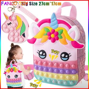 Large Pop It Fidget Toy Unicorn Backpack for Girls Unicorn Purse Bag for Kids Relieve Stress School Supplies Great Birthday Party Favor Gifts for Girls