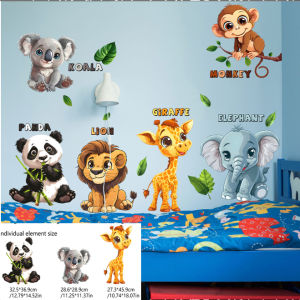 Forest Animal Wall Stickers 96x58cm Nature Theme Mural Decals with Bear Wolf Deer Pine Trees and Mountains Ideal for Kids Room Nursery Bedroom Living Room Playroom Removable PVC Vinyl Home Decoration