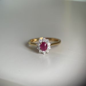 0.51ct Burma Unheated Ruby and Natural Diamond Ring in 18K Gold