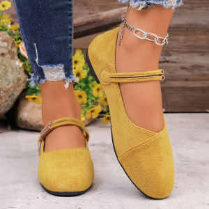 Free Shipping Rubber-Soled Soft Leather WomenS Shoes Suitable For Spring And Autumn With A Flat Heel Velcro Closure Casual Style Round Toe And Available In Larger Sizes