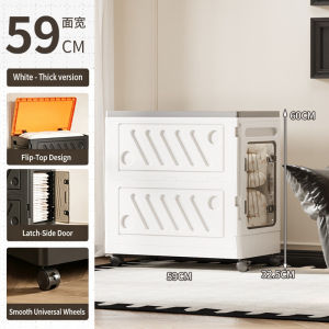 No‑Installation Double‑Door Storage Cabinet Movable Plastic Cupboard with Clear Side Panel Dust‑Proof Storage Box for Bedroom Seasonal Quilts Toys and Household Items