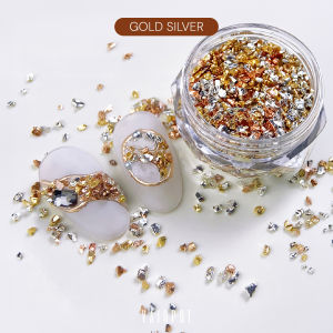 [Vainpot-SG] Crushed Stone Nail Art Decorations | Resin Mix Rainbow Mix Gold Silver