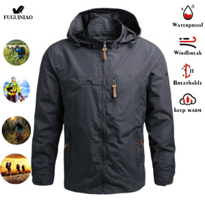 FUGUINIAO Mens Military Waterproof Riding Tactical Outerwear Waterproof Jacket For Men Outdoor Mountaineering Suit Hoodie Windbreaker Jacket