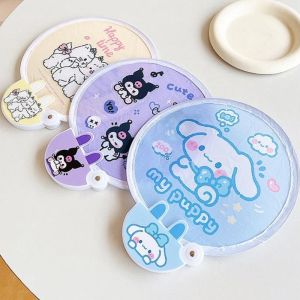 Sanrio Kawaii Pochacco Fan Hello Kitty Kuromi Student Cartoon Summer Portable Foldable Fan Mini Round Storage Bag Toy Kids Gift