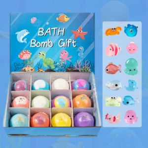 CuddleCove 12PCS Kids Bath Bomb Set Bath Salt Ball with Toys Bubble Fun Scented Bath Gift Set for Boys & Girls