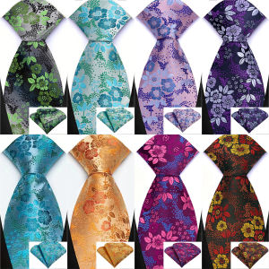 Mens Handkerchief Tie Set for Wedding Business Party Tuxedo Accessory Floral Red Blue Green Pocket Square Necktie Set Gift