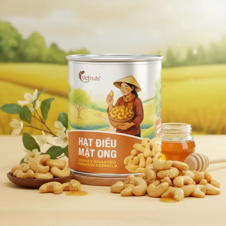Vietnuts - Hạt điều mật ong hộp 200g - chất lượng xuất khẩu - Quà tặng hạt dinh dưỡng cao cấp - 0% cholesterol