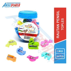 Serutan Pensil Kecil Esco [1 Box/24 Pcs] / Rautan Pensil / Rautan Pensil Putar Karakter / Pengserut Pensil / Kerokan Pensil Animal / Rautan Pinsil Pencil Pengsil Pesil Unik Super Tajam
