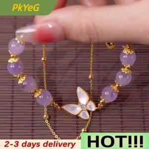 PkYeG Double-layer Purple Beaded Butterfly Pendant Bracelet For Women Girls Fashion Jewelry Gifts