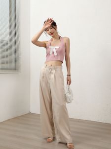Alisa Sonya 5 solid colors women wide legs pants high waist  elegant trousers straight for office lady with Pockets
