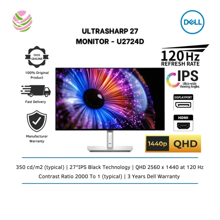 Dell U2724D Thunderbolt HUB 27" QHD (2560 x 1440) Type C 120Hz IPS UltraSharp LED Monitor (DPx2,HDMIx1,USB Cx1)