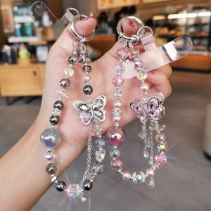 MIIQNUS Butterfly Crystal Bead Phone Strap Wrist Chain Pearl Cell Phone Chain Phone Case Hanging Luxury Mobile Phone Lanyard Women/Lady/Girl