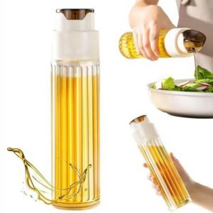 QUA Transparent Automatic Opening Oil Container Thickened 500ML Gravity Glass Oil Pot Portable Leak-proof Glass Oil Dispenser for BBQ