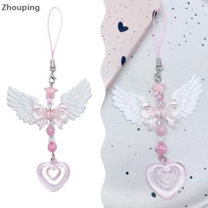 【ZP】Cute Lovely Wings Bow Heart Mobile Strap Phone Pendant Chain For Girls Women Fashion Sweet Keychain Bags Decorative Accessories Gifts
