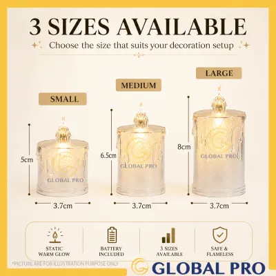 LED Candle Flameless Lamp Glitter Plastic Pillar Flickering Candle Night Light Lampu Lilin Malam LED Candles Lampu Malam