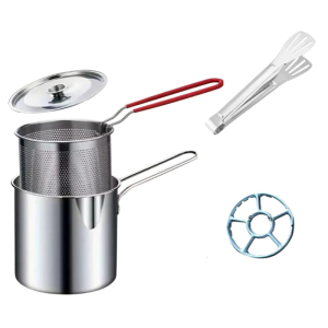 304 Stainless Steel Fry Pan 1.2L With Strainer Mesh Safe and Clean Frying Pot with Strainer Kitchen Cooking Essential