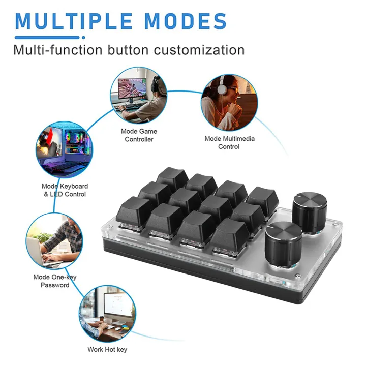 👉 NEW Update 👉Macro Keyboard 12 Key + 2 Knob Programmable Hotswap One ...