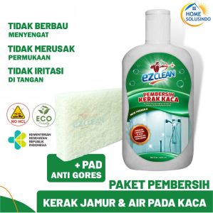 Paket Pembersih Kaca - EZClean Shower Glass Cleaner & Pad Putih Anti Gores Pembersih Kerak Jamur Kaca