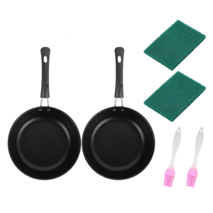 Double Miniature Frying Pans For Single Serving Meals Nonstick Finish Induction Ready Includes 2Pcs Scouring Pads