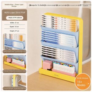 L96 5-Tier Foldable Bookshelf Plastic Desktop Organizer Student Desk Side Storage Rack Modern L
