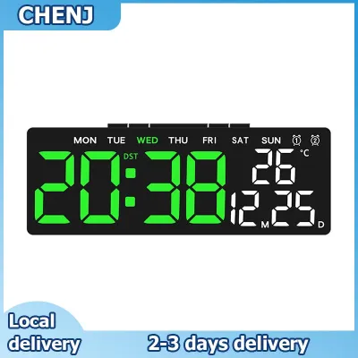 CHENJ Đồng hồ treo tường kỹ thuật số dẫn đồng hồ báo thức lớn hiển thị bảng đồng hồ treo tường đa chức năng nhiệt độ ngày lịch nhà 12 24h điều khiển bằng giọng nói degital cho phòng ngủ phòng khách trang trí nhà