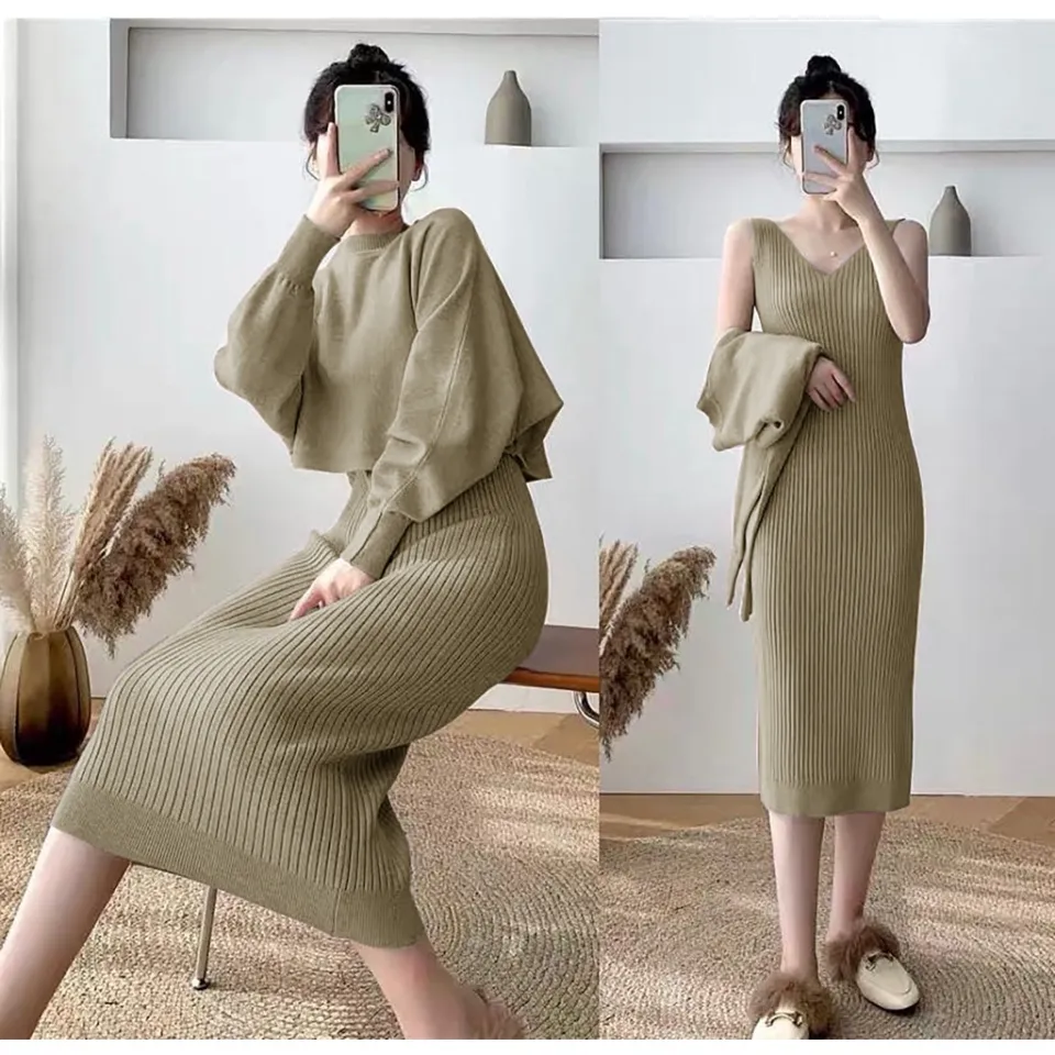 Set 2in1 Dress Cardigan Rajut Kanaya Setelan Baju rajut Jumpsuit