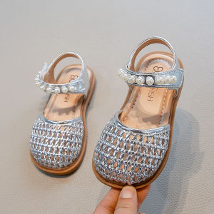 Retro Girls Woven Toes Sandals Childrens Princess Shoes Girls Snandals Summer PU Leather Beading Students Shoes Sandals I06103