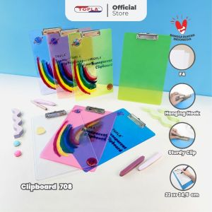 Topla Clipboard Transparan Warna-Warni F4 - Papan Ujian Sekolah Premium