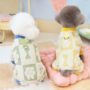 QEFEE Thickened Warm Dog Jumpsuit Soft Dog Paw Print Dog Four Legged Clothes Practical Velvet Winter Dog Pajamas For Autumn and Winter