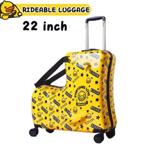 20/22/24Inch Multifunctional Trolley Case Little Yellow Duck Fashionable Trendy Suitcase Children Can Sit Travel Luggage