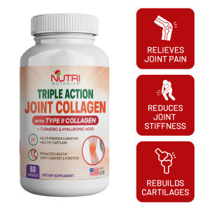 Nutri Botanics Triple Action Joint Collagen with Type II Collagen Turmeric & Hyaluronic Acid - 60 Capsules - Joint Supplement Rebuild Cartilage