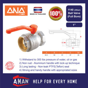 ANA Full Bore Valve Gear Handle Brass Ball Valve Water Pipe Fitting Water Valve Paip Air Injap Bola Injap Sudut 1 inch