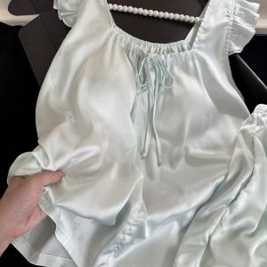 Advanced smooth Ice Silk sleepwear with padded Womens Summer Pajamas New Style Flying Sleeve Shorts pyjamas Set loose Home Clothes Can be worn externally