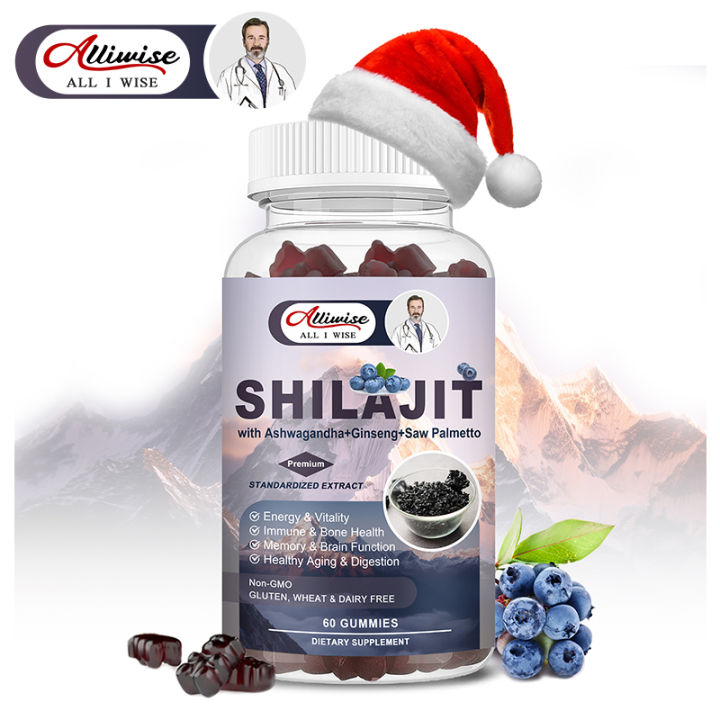 Alliwise Shilajit Gummies 600mg Shilajit Pure Himalayan Original With Ashwagandha & High in Trace Minerals & Fulvic Acid for Energy, Strength & Immunity