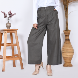 Nhm Celana Panjang Kulot Wanita Linen Pinggang Kancing Highweist Kerja Formal Santai