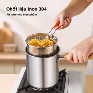 ( Dùng được bếp từ) Nồi Chiên Ngập Dầu Bằng Thép Không Gỉ 304 Có Lưới Lọc Tiết Kiệm Dầu Siêu Tiện Lợi