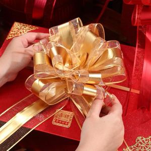 โบว์ริบบิ้นตกแต่งงานแต่งงาน/วันเกิด สีแดง/ทอง คุณภาพสูง แบบติดกรงเล็บ/ติดรถ