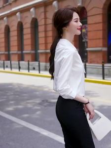 Plus Size Shirt New Arrival Satin Blouse For Women With Bow Tie Long Sleeve Professional Style Top