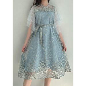 Ken-176 Dress Pesta Wanita Kondangan Mewah Dress CNY Dress Imlek A-Line Dress Korean Style Full Brukat Premium Mewah Free Tali Pinggang Dan Masker