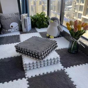 5pcs 30cm Plush Puzzle Mat Shaggy Velvet Carpet Home Decor Kids Room Floor Mats