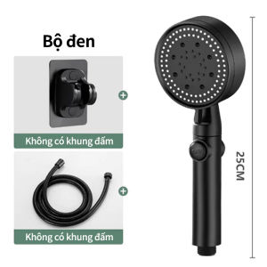 Vòi Sen Tăng Áp 3 Trong 1 Màu Đen Bộ Vòi Nước Phòng Tắm Hai Chiều Đa Chức Năng Chế Độ Dòng Nước Năm Tốc Độ