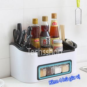 Kệ gia vị đa năng 4 hũ để bàn KNB 4000 - Hộp đựng gia vị nhà bếp - Kệ nhà bếp thông minh - Kệ đũa muỗng dao kéo - Dụng cụ nhà bếp - Dụng cụ nấu ăn