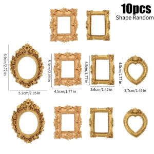 10PCS DIY Mini Photo Props Dollhouse Golden Display Stand Ornament European Retro Picture Holder Exquisite Relief Decor