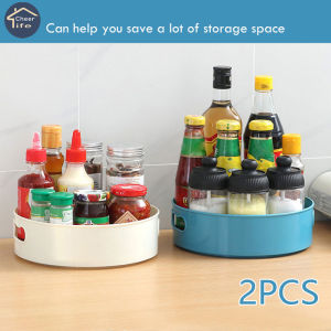 Cheer Life 2PCS 360 Rotating Tray Turntable Kitchen Storage Containers for Spice Snack Fruit Food Plate Non Slip Bathroom Dried Storage Tray Cosmetics Organizer
